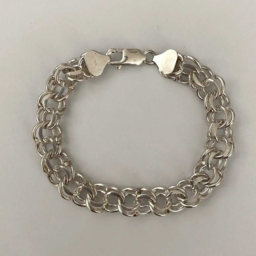 Unisex 8” 925 silver handmade bracelet 10mm wide chain